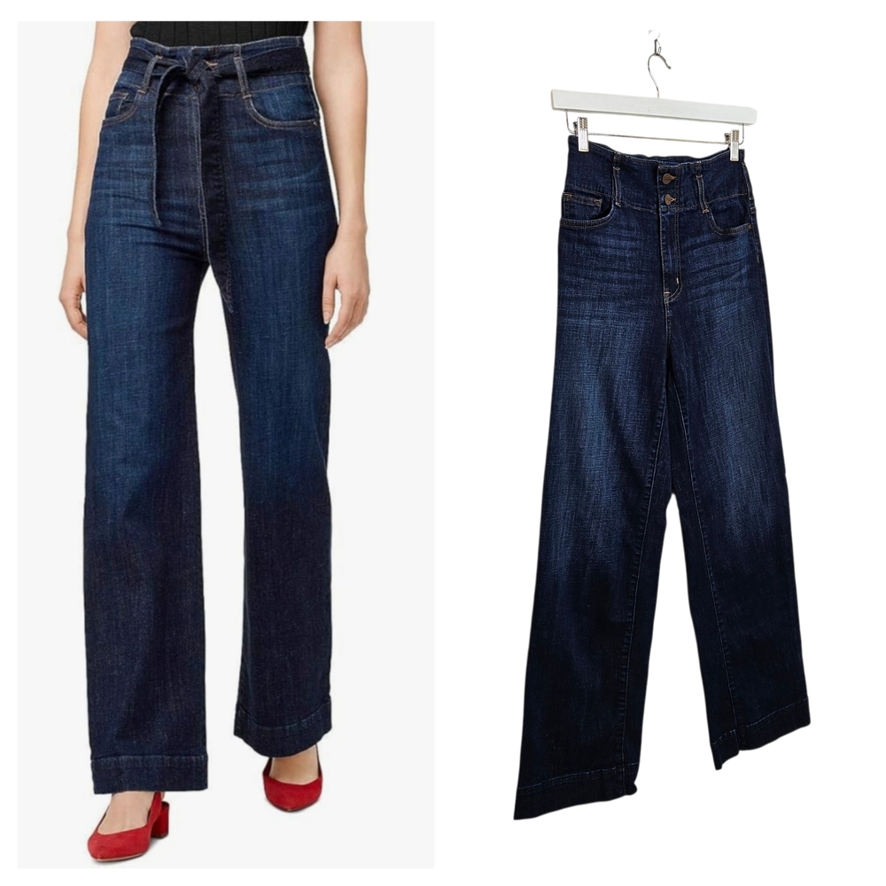 Sanctuary Jeans 26 Paperbag High Rise Wide Leg Double Button Dark Indigo Denim 5
